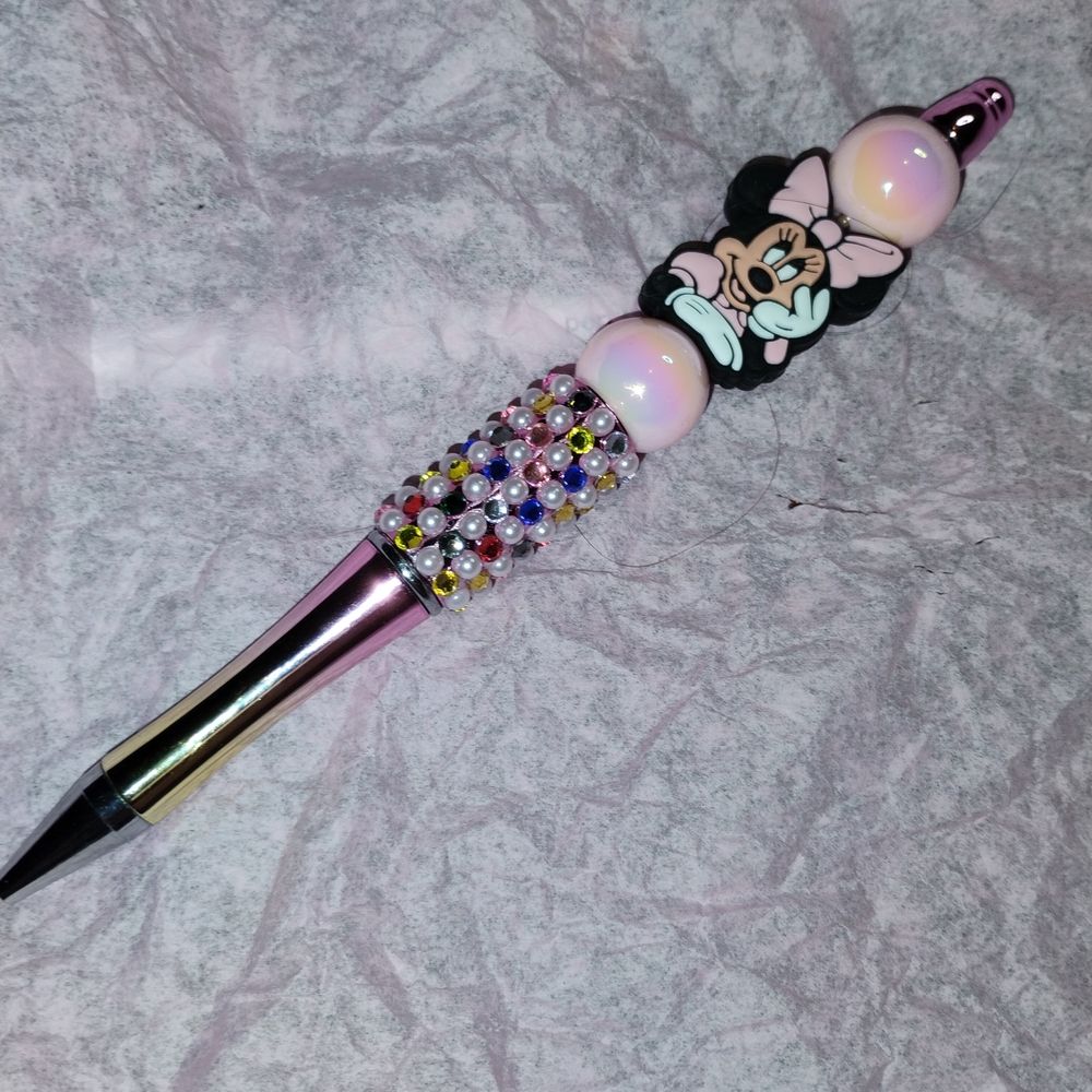 🌷Homemade Disney Character Pink and Multicolor Beaded Pen - Picture 2 of 2